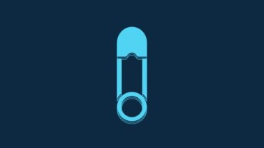 Blue Classic closed steel safety pin icon isolated on blue background. 4K Video motion graphic animation.