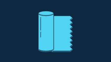 Blue Textile fabric roll icon isolated on blue background. Roll, mat, rug, cloth, carpet or paper roll icon. 4K Video motion graphic animation.