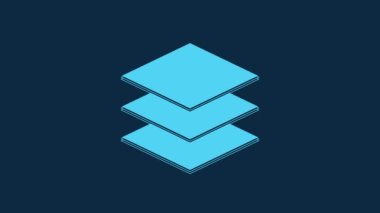 Mavi katmanlı tekstil ikonu mavi arka planda izole edilmiş. Kumaş özellikleri. 4K Video hareketli grafik canlandırması.