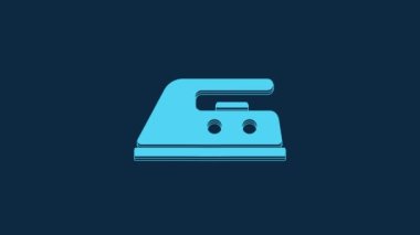 Blue Electric iron icon isolated on blue background. Steam iron. 4K Video motion graphic animation.