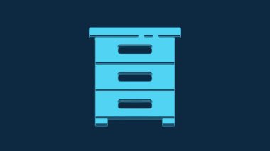 Blue Drawer with documents icon isolated on blue background. Archive papers drawer. File Cabinet Drawer. Office furniture. 4K Video motion graphic animation.