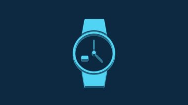 Blue Wrist watch icon isolated on blue background. Wristwatch icon. 4K Video motion graphic animation.
