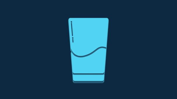 Blue Glass Water Icon Isolated Blue Background Soda Glass Video — Stockvideo