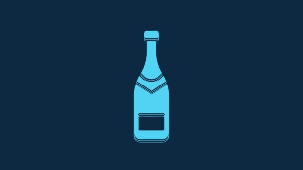 Blue Champagne Bottle Icon Isolated Blue Background Video Motion Graphic — Stockvideo