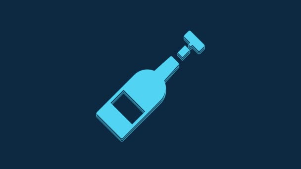 Blue Opened Bottle Wine Icon Isolated Blue Background Video Motion — Stock Video