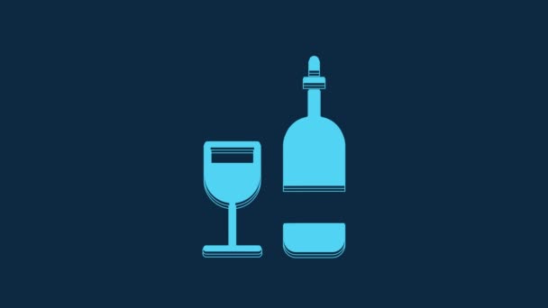 Blue Wine Bottle Glass Icon Isolated Blue Background Video Motion — Video