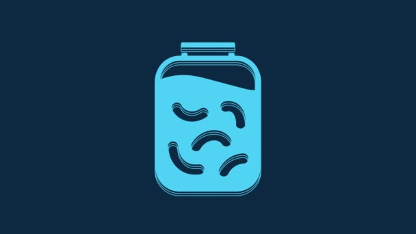 蓝色的小黄瓜放在一个蓝色背景隔离的罐子图标中 4K视频运动图形动画 — 图库视频影像