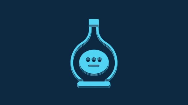 Blue Bottle Cognac Brandy Icon Isolated Blue Background Video Motion — Stok video
