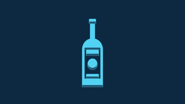 Синяя Стеклянная Бутылка Иконой Водки Синем Фоне Видеографическая Анимация — стоковое видео