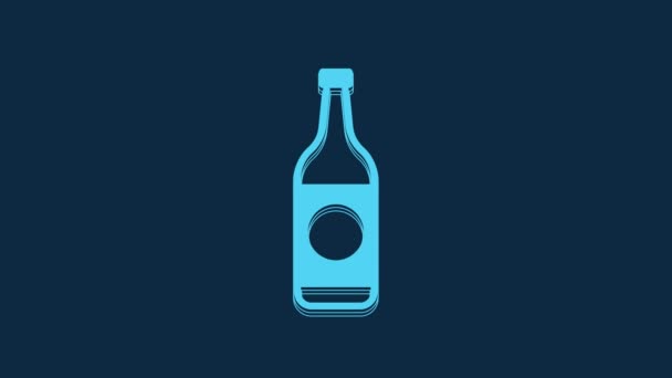ブルー ビールのボトル アイコンはブルー バックグラウンドで隔離される 4Kビデオモーショングラフィックアニメーション — ストック動画