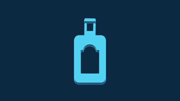蓝色威士忌瓶子图标隔离在蓝色背景 4K视频运动图形动画 — 图库视频影像