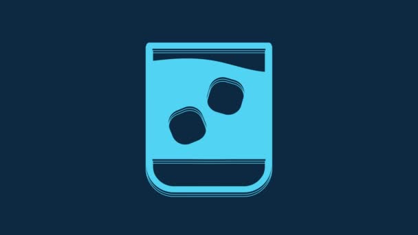 Blue Glass Whiskey Ice Cubes Icon Isolated Blue Background Video — 비디오