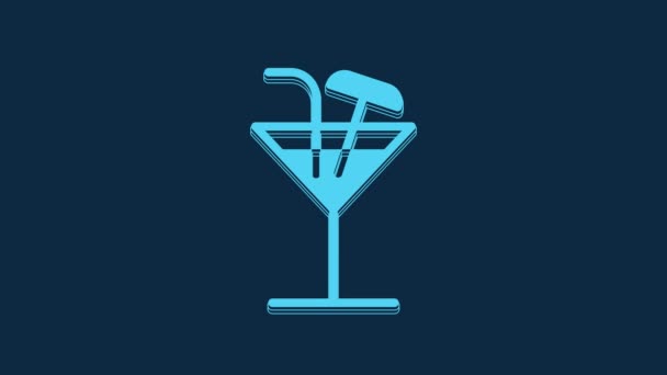 Blue Cocktail Icon Isolated Blue Background Video Motion Graphic Animation — Stock Video