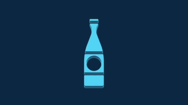 Блакитна Пляшка Пива Ізольована Синьому Фоні Відео Рух Графічна Анімація — стокове відео