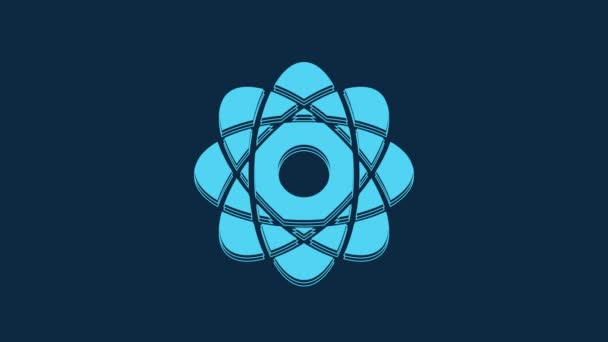 Blue Atom Icon Isolated Blue Background Symbol Science Education Nuclear — Vídeo de Stock