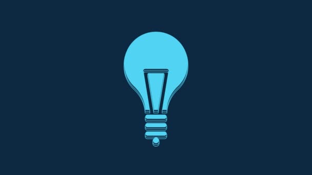 Blue Light Bulb Concept Idea Icon Isolated Blue Background Energy — Vídeo de Stock