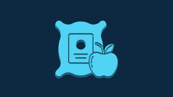 蓝色的苹果在袋子里的图标被蓝色的背景隔离了 在帆布袋里的苹果 农民市场 4K视频运动图形动画 — 图库视频影像