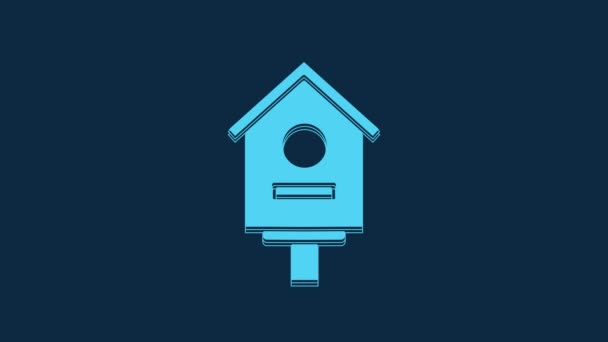 Blue Bird Huis Pictogram Geïsoleerd Blauwe Achtergrond Nestbox Vogelhuisje Zelfgemaakt — Stockvideo