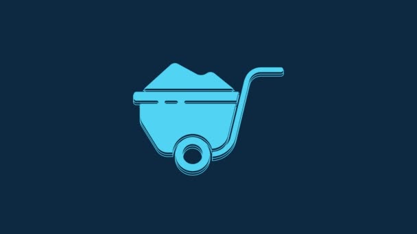 Blue Wheelbarrow Dirt Icon Isolated Blue Background Tool Equipment Agriculture — Vídeo de Stock