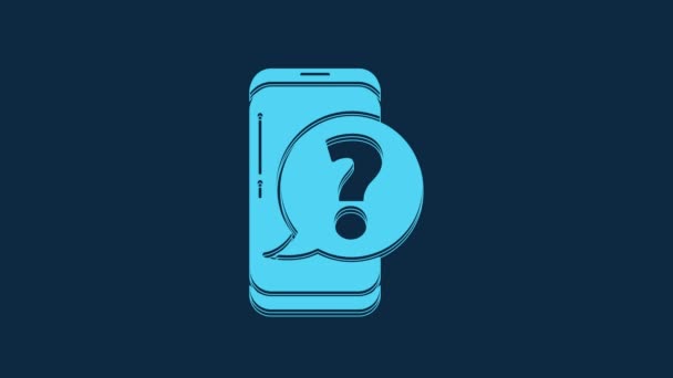 Blauwe Mobiele Telefoon Met Vraagteken Geïsoleerd Blauwe Achtergrond Video Motion — Stockvideo