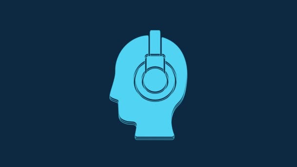 Blue Man Headset Icon Isolated Blue Background Support Operator Touch — стоковое видео