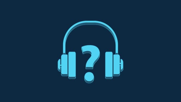 Blue Headphones Icon Isolated Blue Background Support Customer Service Hotline — Stok Video