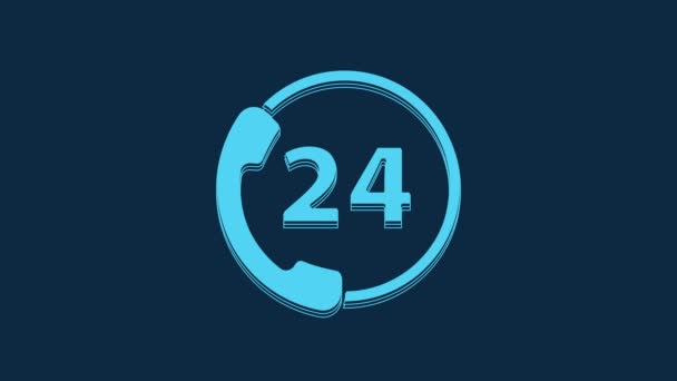 Blue Telephone Hours Support Icon Isolated Blue Background All Day — Vídeos de Stock