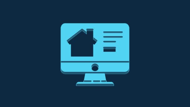 蓝色在线房产监控图标上的蓝色背景隔离 住房贷款的概念 购买房产 4K视频运动图形动画 — 图库视频影像
