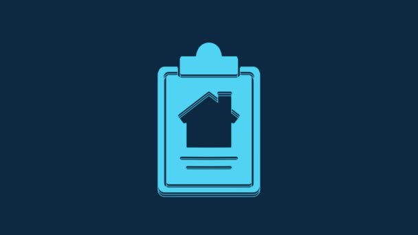 Blue House Contract Icon Isolated Blue Background Contract Creation Service — Stok video
