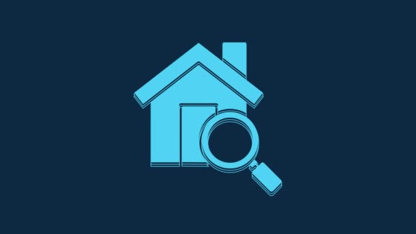 Blue Search House Icon Isolated Blue Background Real Estate Symbol — Stock Video