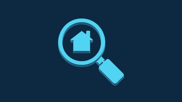 Blue Search House Icon Isolated Blue Background Real Estate Symbol — Vídeo de stock