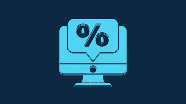 Blue Porcent Descuento Monitor Icono Aislado Sobre Fondo Azul Porcentaje — Vídeos de Stock