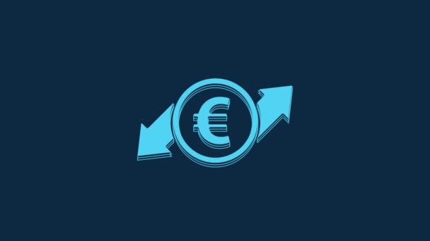 Blue Financial Growth Euro Coin Icon Isolated Blue Background Increasing — Videoclip de stoc