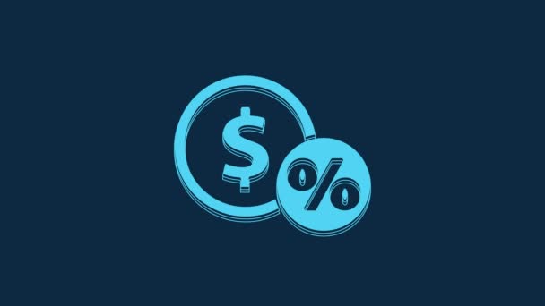 蓝色钱币的百分比图标孤立在蓝色背景上 现金银行货币标志 4K视频运动图形动画 — 图库视频影像