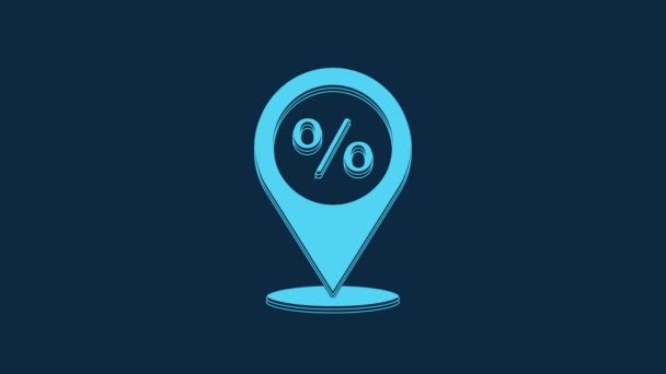青の背景に割引アイコンがある青の場所 お金の場所アイコン ビジネスと投資の概念 4Kビデオモーショングラフィックアニメーション — ストック動画