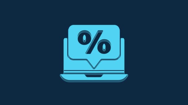 Blauer Prozent Rabatt Und Laptop Symbol Isoliert Auf Blauem Hintergrund — Stockvideo