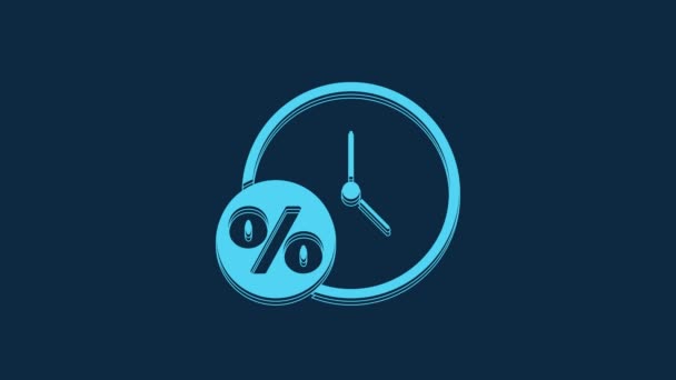 Reloj Azul Porcentaje Icono Aislado Sobre Fondo Azul Animación Gráfica — Vídeos de Stock