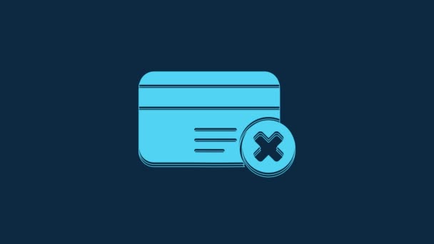 青のクレジットカードは青の背景に隔離されたアイコンを削除します オンライン決済 現金引き出し 金融業務 買い物のサインだ 4Kビデオモーショングラフィックアニメーション — ストック動画