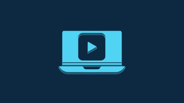 Blue Online Play Video Icon Isolated Blue Background Laptop Film — Video Stock