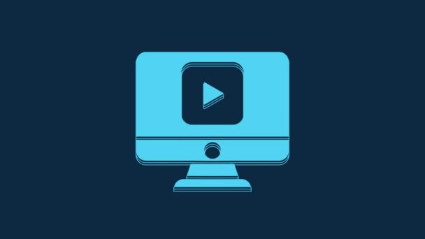 Blue Online Play Video Icon Isolated Blue Background Computer Monitor — Αρχείο Βίντεο
