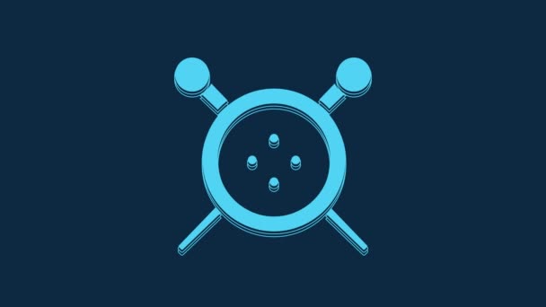 Botão Azul Costura Agulha Tricô Ícone Isolado Fundo Azul Botão — Vídeo de Stock