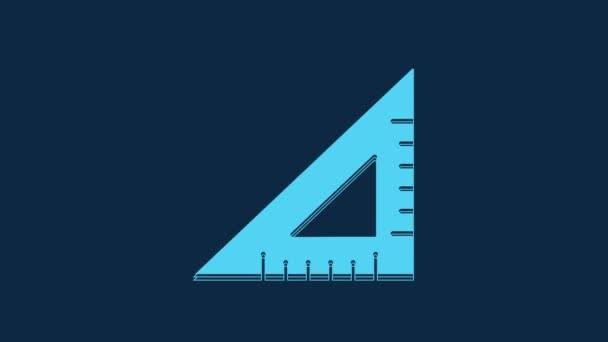 Blue Triangular Ruler Icon Isolated Blue Background Straightedge Symbol Geometric — Video Stock