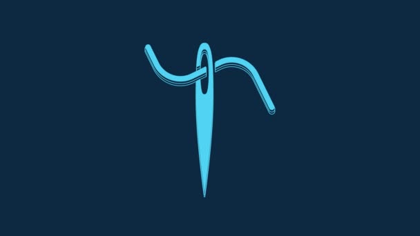 Blue Needle Sewing Thread Icon Isolated Blue Background Tailor Symbol — Stock video