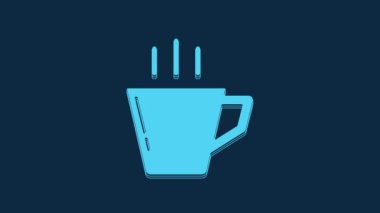 Blue Coffee cup icon isolated on blue background. Tea cup. Hot drink coffee. 4K Video motion graphic animation.