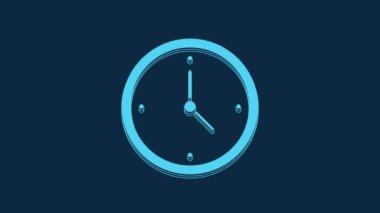 Blue Clock icon isolated on blue background. Time symbol. 4K Video motion graphic animation.