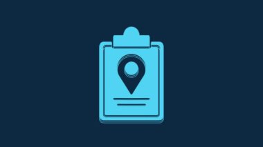 Blue Folded map with location marker icon isolated on blue background. 4K Video motion graphic animation.