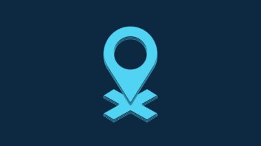Blue Map pin icon isolated on blue background. Navigation, pointer, location, map, gps, direction, place, compass, search concept. 4K Video motion graphic animation.