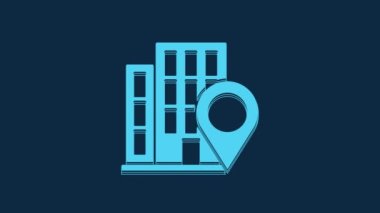 Blue Map pointer with house icon isolated on blue background. Home location marker symbol. 4K Video motion graphic animation.