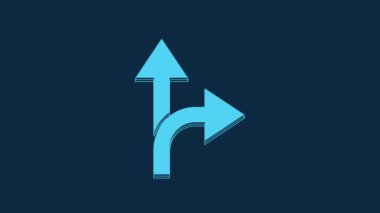 Blue Road traffic sign. Signpost icon isolated on blue background. Pointer symbol. Isolated street information sign. Direction sign. 4K Video motion graphic animation.