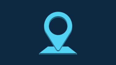 Blue Map pin icon isolated on blue background. Navigation, pointer, location, map, gps, direction, place, compass, search concept. 4K Video motion graphic animation.